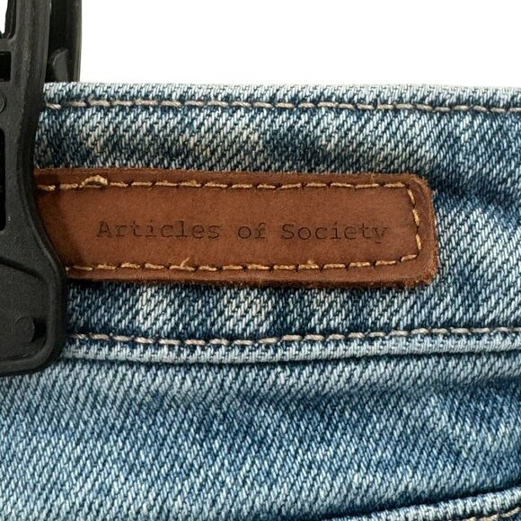 Articles Of Society Distressed Blue Denim Jeans Womens Size 30 Frayed Hem Croppe - Picture 3 of 9